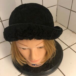 Black Bowler Hat with Ruffled Brim.Genuine sheepskin by Lanark Canada.
